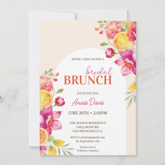 Bridal brunch Floral Citrus Bridal shower  Inbjudningar (Framsida)