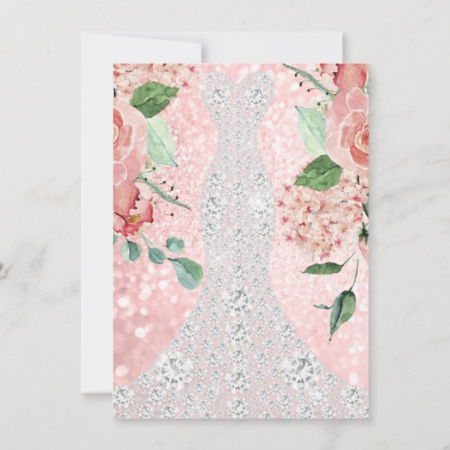 Bridal Dress Spark Rose Floral Pink Rose Florals Inbjudningar (Baksida)