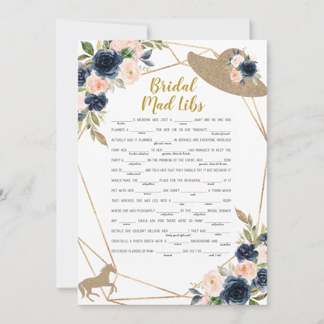 Bridal Mad Libs Horse Race Hat Theme Game Inbjudningar (Framsida)