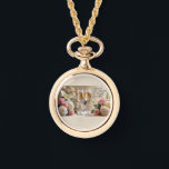 Bridal necklace watch-gold armbandsur<br><div class="desc">Timeless elegance meets romantic charm with this Happily Ever After gold necklace watch. Featuring delicate champagne glasses tied with satin bows and framed by soft roses, this piece is both a graceful accessory and a meaningful keepsake. Perfect for brides, bridesmaids, or as a heartfelt gift, it adds a classic touch...</div>