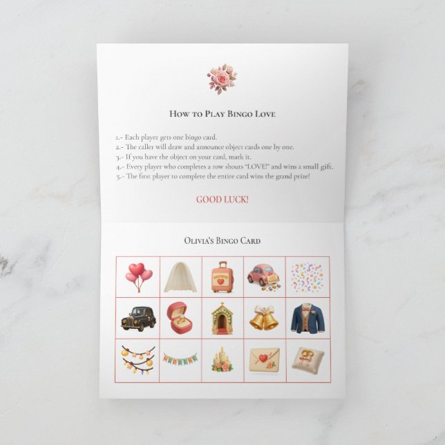 Bridal Shower Bingo Game Board13. Fun Party Helgkort (Inuti)