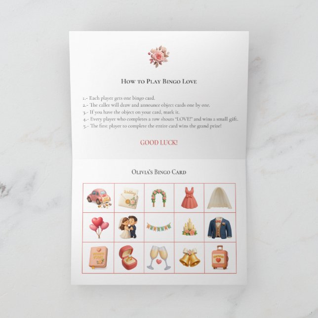 Bridal Shower Bingo Game Board16. Fun Party Helgkort (Inuti)