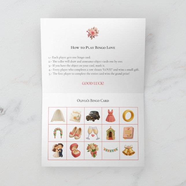 Bridal Shower Bingo Game Board18. Fun Party Helgkort (Inuti)