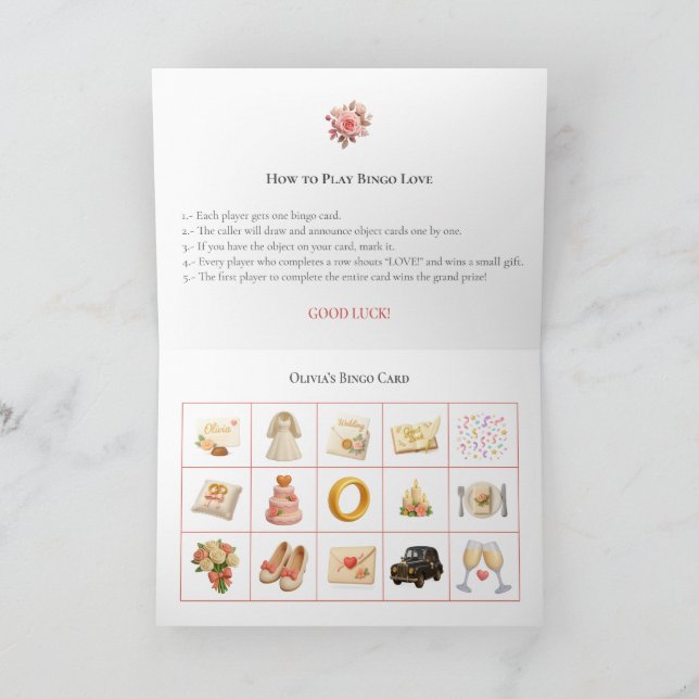 Bridal Shower Bingo Game Board3. Fun Party Helgkort (Inuti)