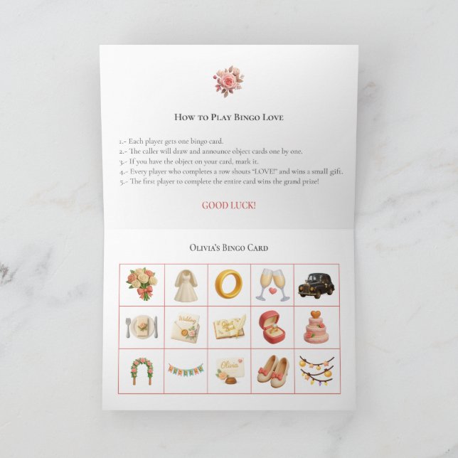 Bridal Shower Bingo Game Board4. Fun Party Helgkort (Inuti)