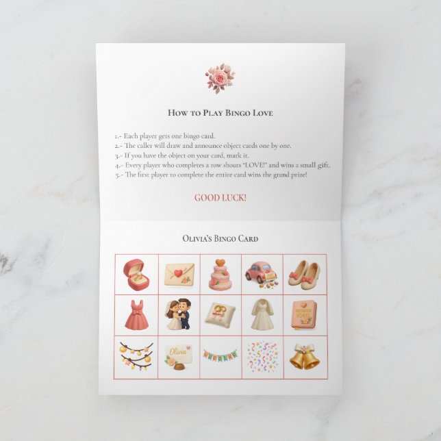 Bridal Shower Bingo Game Board6. Fun Party Helgkort (Inuti)