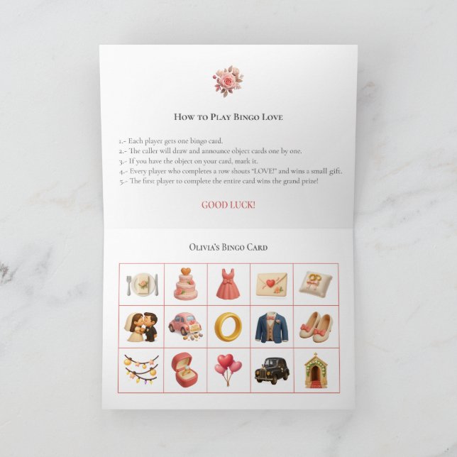 Bridal Shower Bingo Game Board7. Fun Party Helgkort (Inuti)