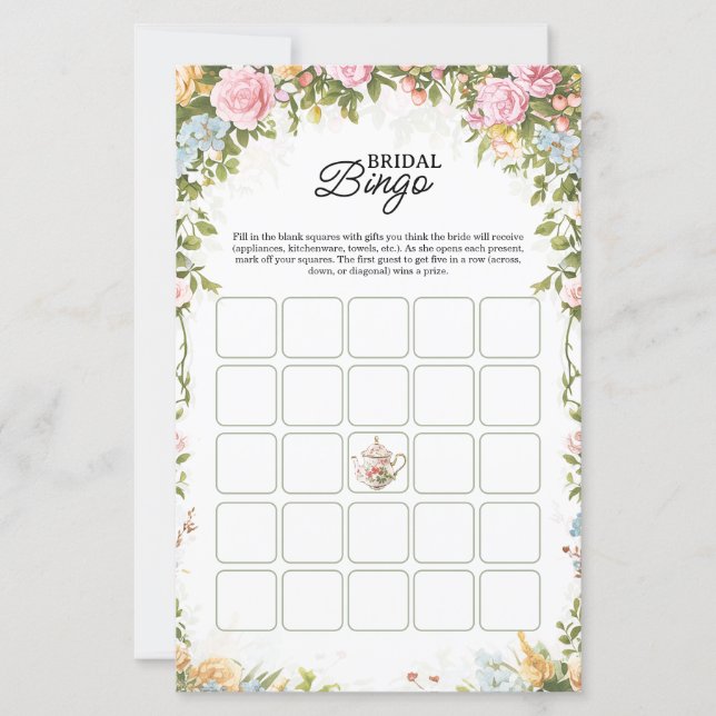 Bridal Shower Bingo Game Card Garden Party Theme (Framsida)