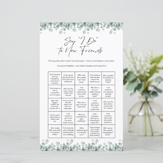 Bridal Shower Bingo Game Say I Do Game (Stående Fram)