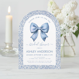 Bridal Shower Blue Bow Arch Vintage Floral Pattern Inbjudningar