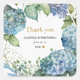 Bridal Shower Blue Hydrangeas Thank you Fyrkantigt Klistermärke