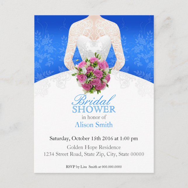 Bridal Shower blue invitation Inbjudan Vykort (Framsida)