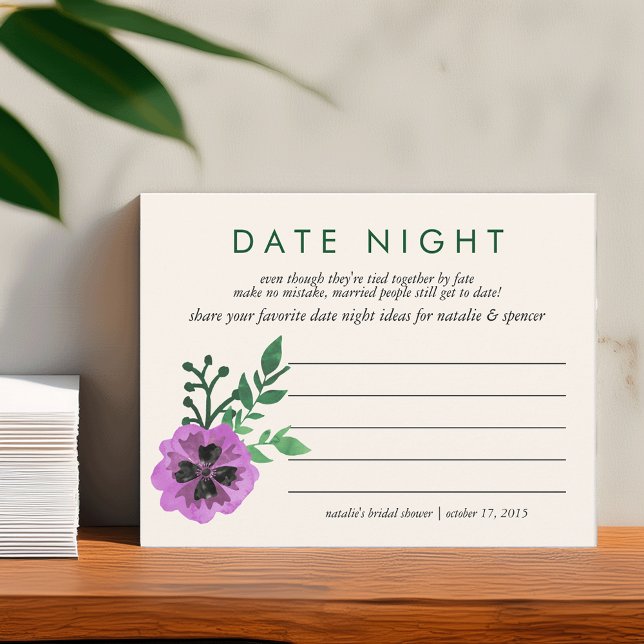 Bridal Shower Date Night Idéer Kort | Purple Pansy (Skapare uppladdad)