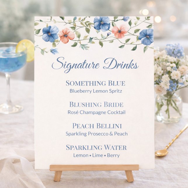 Bridal Shower Dusty Blue Floral Drink Menu (Skapare uppladdad)