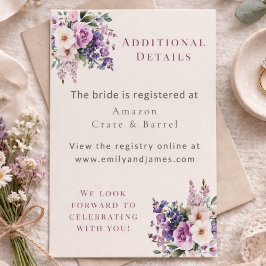 Bridal Shower Event Details Romantic Purple Floral Tilläggskort
