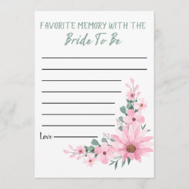 Bridal Shower Favorite Memory Game Pink Flowers Rådkort
