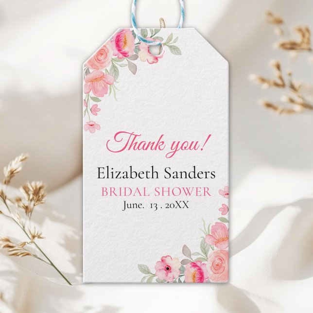 Bridal Shower Floral Watercolor | Pink Roses Presentetikett (Skapare uppladdad)