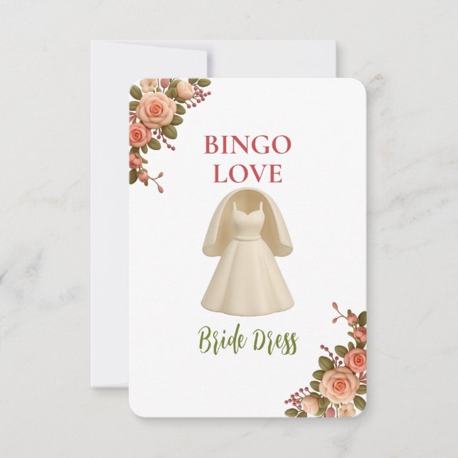 Bridal Shower Game Bingo Card – Bride Dress (Framsida)