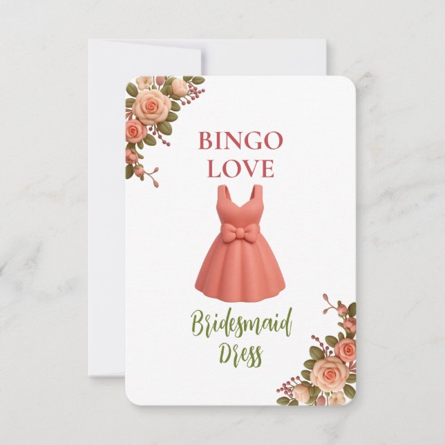 Bridal Shower Game Bingo Card – Bridesmaid Dress (Framsida)