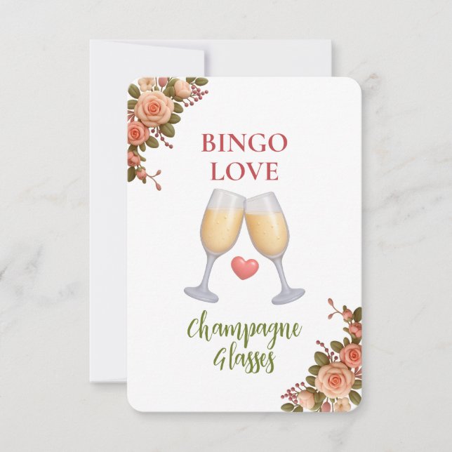 Bridal Shower Game Bingo Card – Champagne Glasses (Framsida)