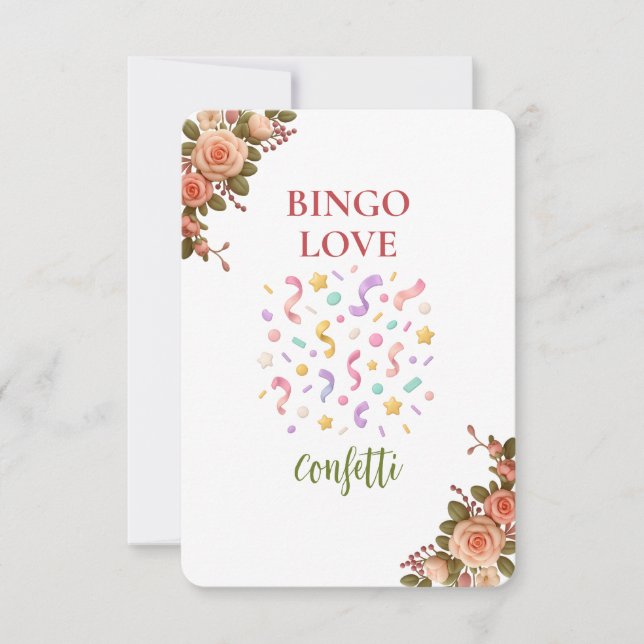 Bridal Shower Game Bingo Card – Confetti (Framsida)