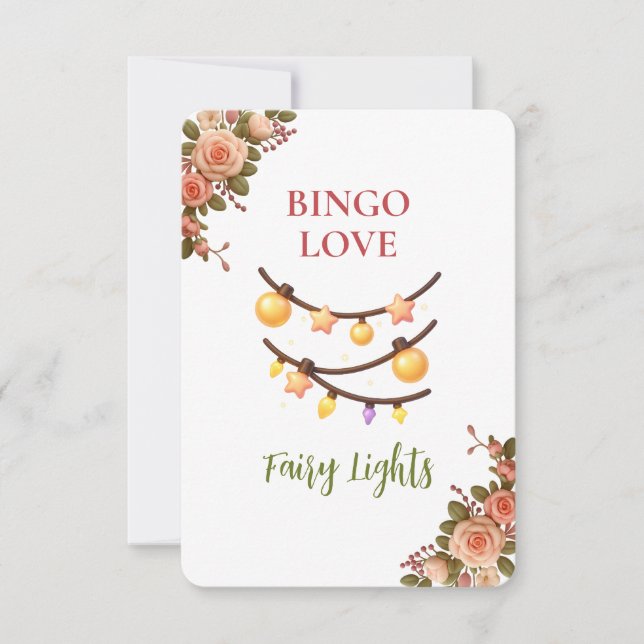 Bridal Shower Game Bingo Card – Fairy Lights (Framsida)