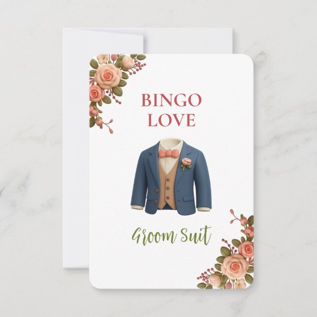 Bridal Shower Game Bingo Card – Groom Suit (Framsida)