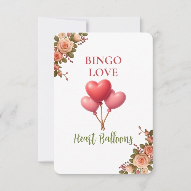 Bridal Shower Game Bingo Card – Heart Balloons (Framsida)