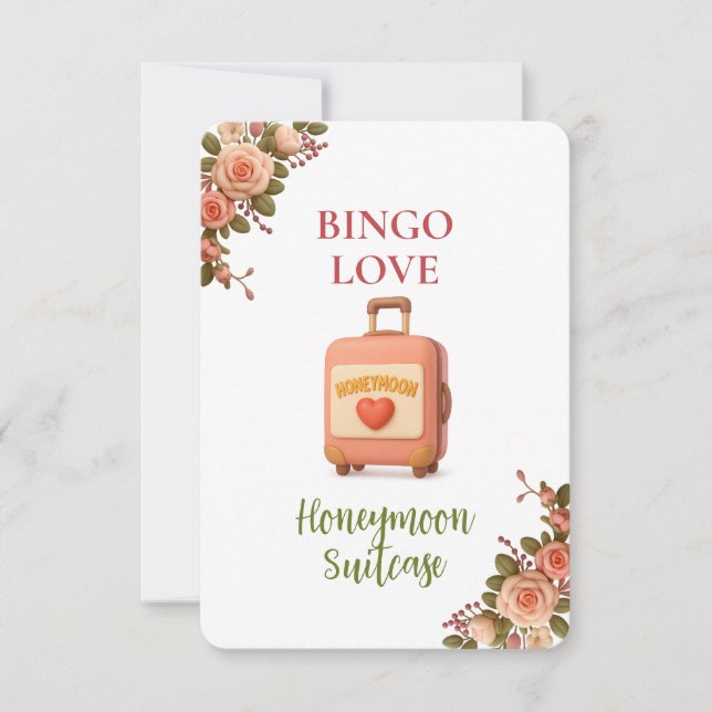 Bridal Shower Game Bingo Card – Honeymoon Suitcase (Framsida)
