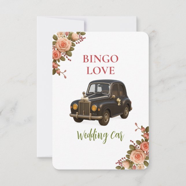 Bridal Shower Game Bingo Card – Wedding Car (Framsida)
