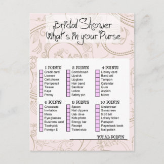 Bridal shower game- What is in your purse? Inbjudan Vykort