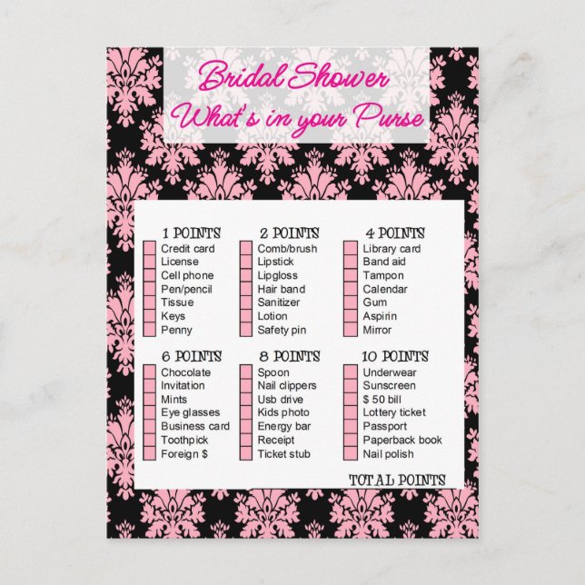 Bridal Shower game, What is your purse Inbjudan Vykort (Framsida)