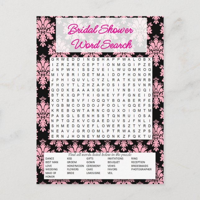 Bridal shower game- Word search- Inbjudan Vykort (Framsida)