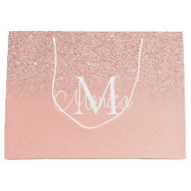 Bridal Shower  Glitter Baby Pink Monogram Gift Bag