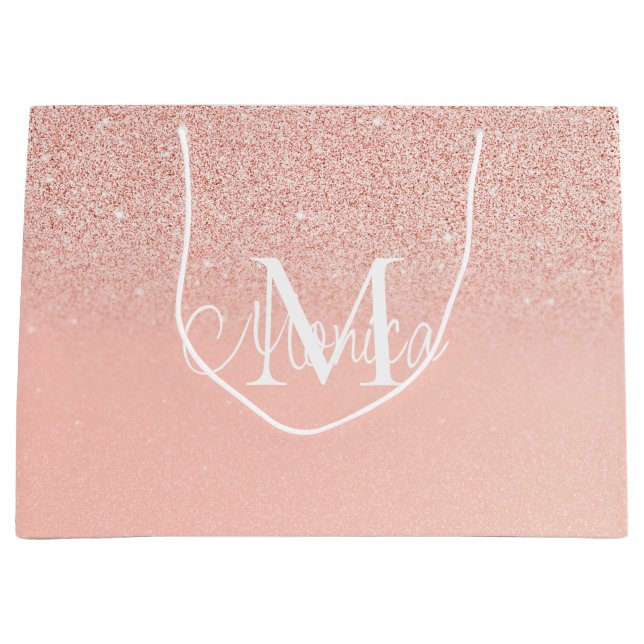 Bridal Shower  Glitter Baby Pink Monogram Gift Bag (Framsidan)