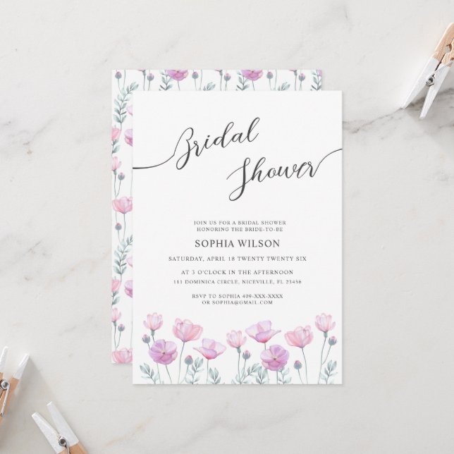 Bridal Shower Invitation delicate flowers. Inbjudningar (Fram/Back In Situ)