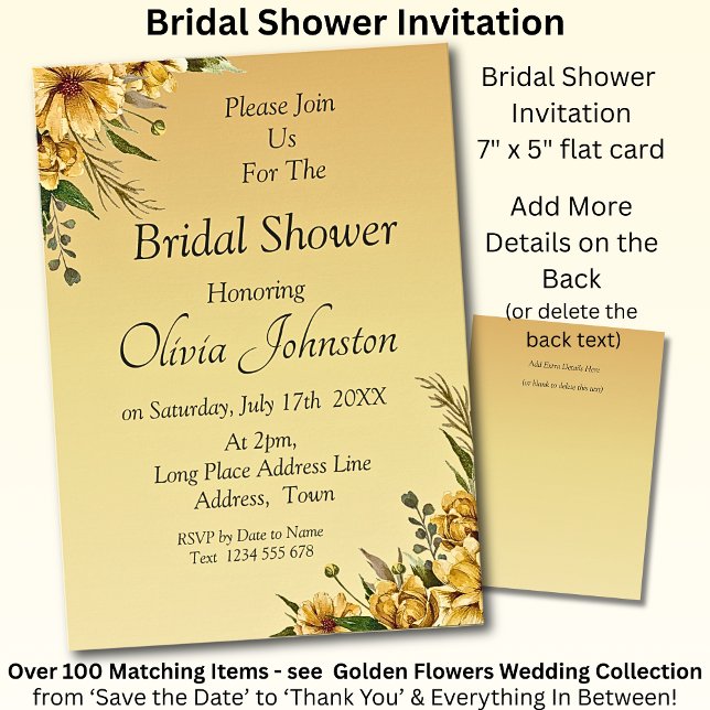 Bridal Shower Invitation - Golden Yellow Flowers Kort (Skapare uppladdad)