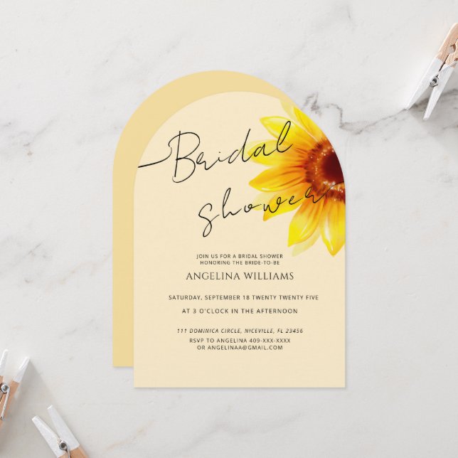 Bridal Shower Invitation Watercolor Sunflower Inbjudningar (Fram/Back In Situ)