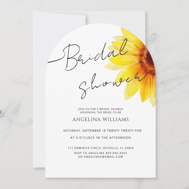 Bridal Shower Invitation Watercolor Sunflower Inbjudningar (Framsida)