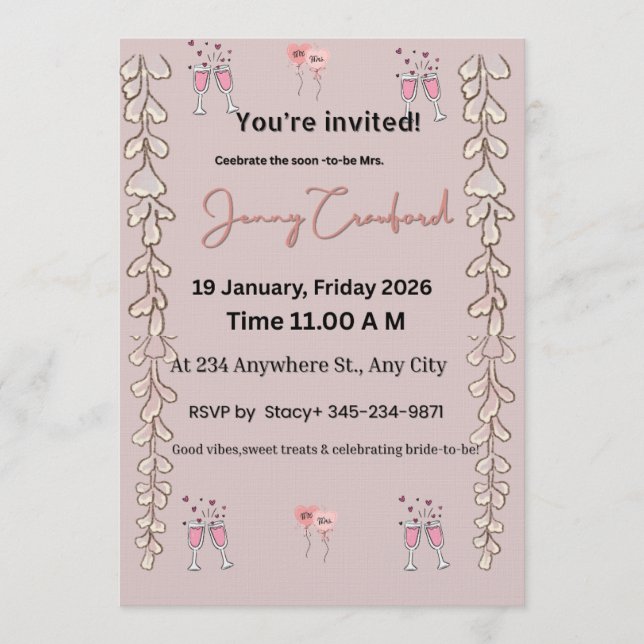 Bridal Shower Invite | Editable Digital Template | Inbjudningar (Framsida)