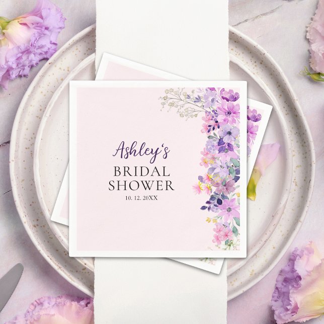 Bridal Shower Invite with Purple Spring Wildflower Pappersservett (Skapare uppladdad)