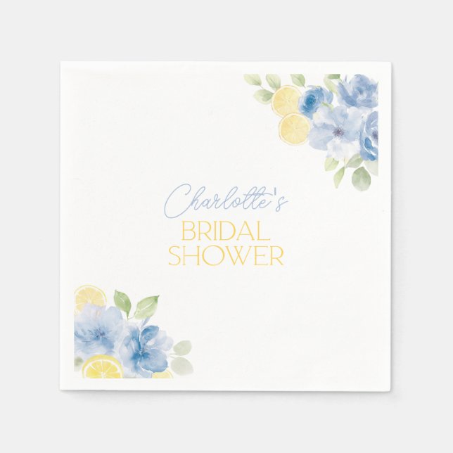 Bridal Shower Napkins Main Squeeze Blue Flowers Pappersservett (Framsidan)