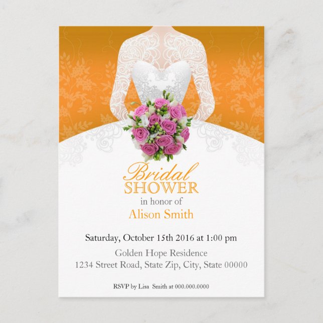 Bridal Shower orange invitation Inbjudan Vykort (Framsida)