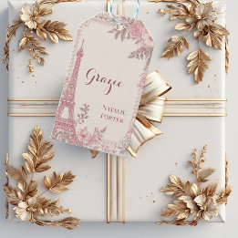 Bridal Shower Paris Eiffel Tower Pastel Pink Flora Presentetikett