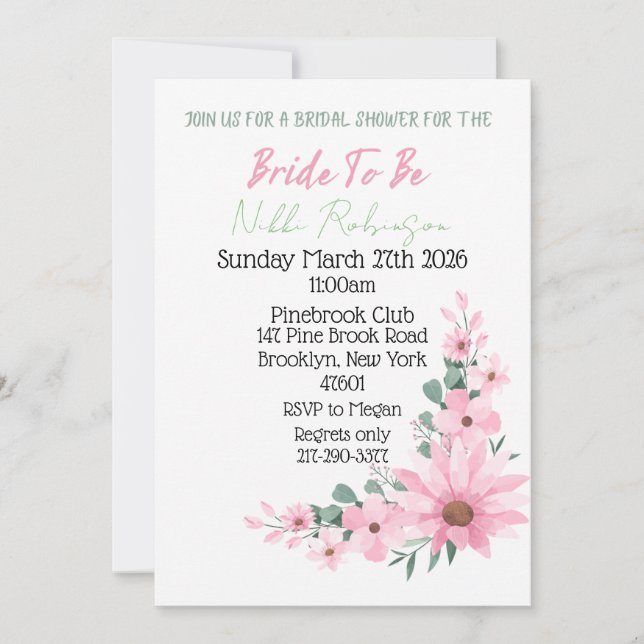 Bridal Shower Pink Flower Invite Anteckningskort (Framsida)