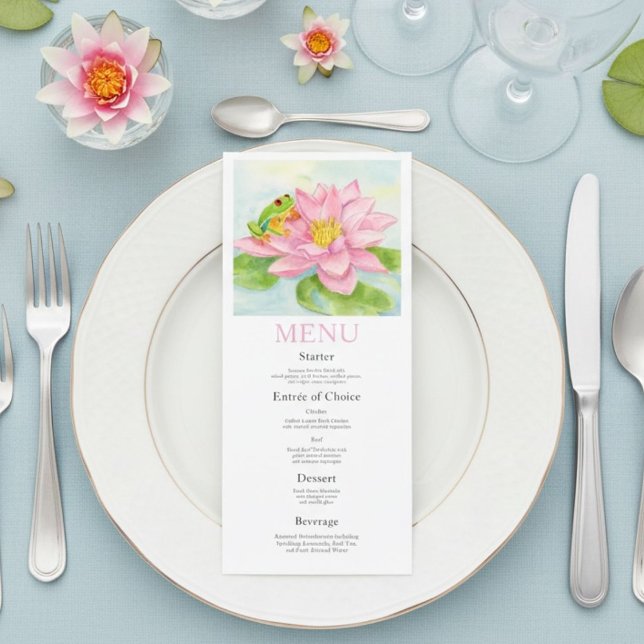 Bridal Shower Pink Waterlily & Tree Frog Menu Meny (Skapare uppladdad)