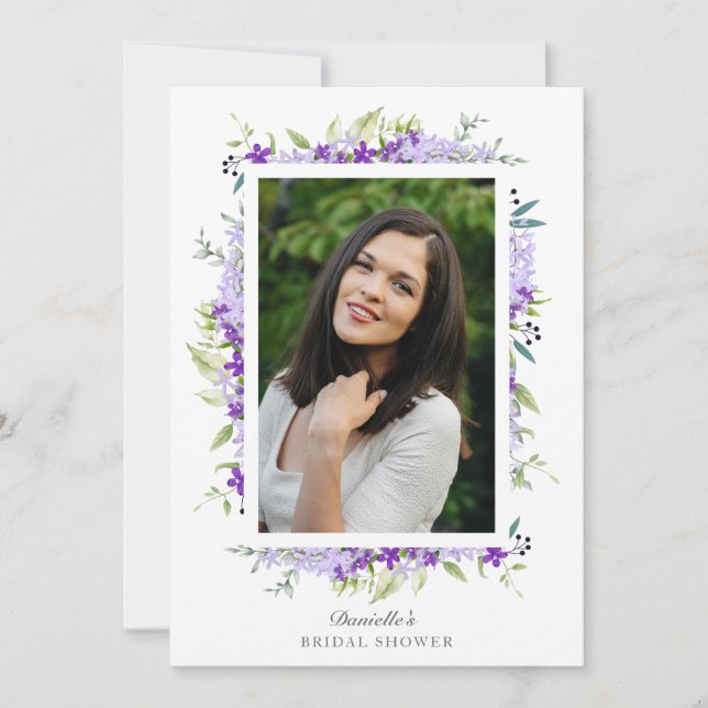 Bridal Shower Purple Shades Flower Branches Photo Inbjudningar (Framsida)