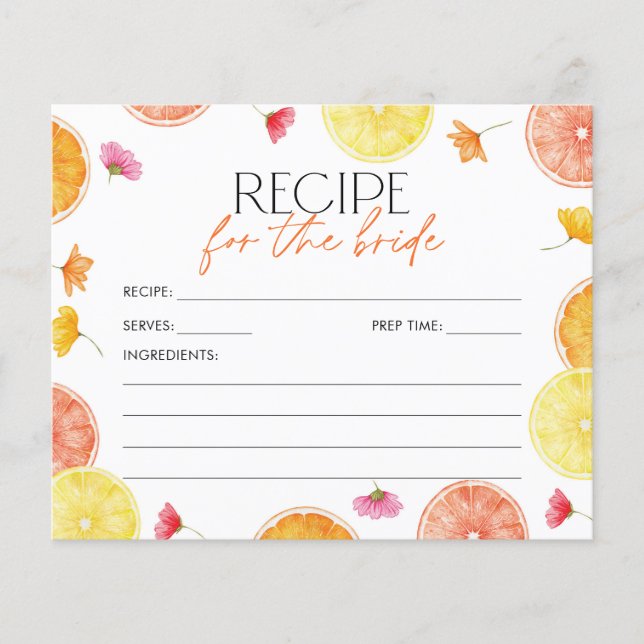 Bridal Shower Recipe Card Main Squeeze Citrus (Framsida)