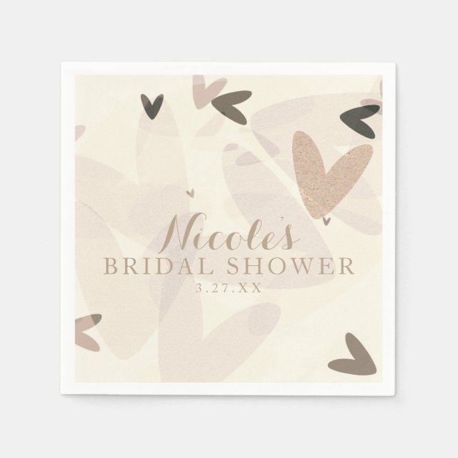 Bridal Shower Rosa & Beige Hjärtan Chic Fest Pappersservett (Framsidan)