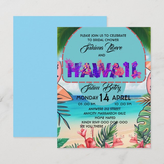 ,Bridal Shower Strandinbjudan Mall,Tropica Inbjudningar (Fram/baksida)